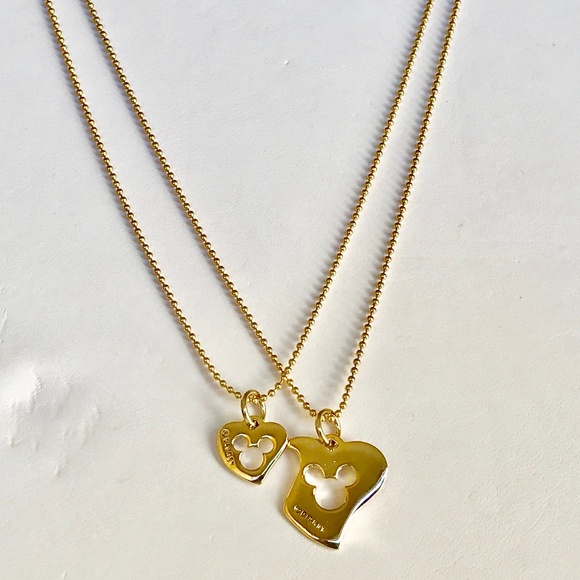 2 Vintage Disney Mickey Mouse Necklace Mom Daughter Hearts Love Gold Plated Set - Picture 2 of 8